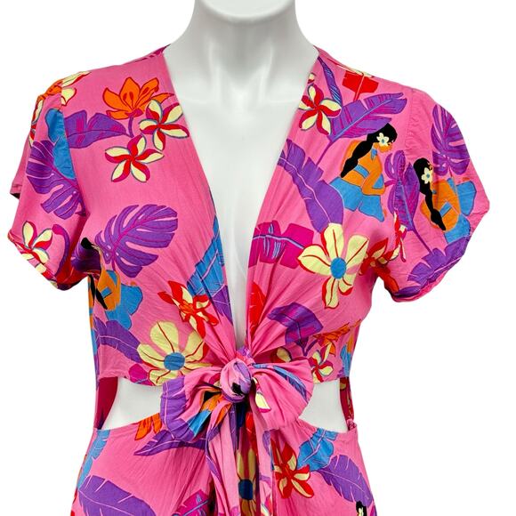 XIX Palms Hawaii Dress Kohala Cut Out Maxi Large Womens Pink Tropical Resort - Picture 10 of 13